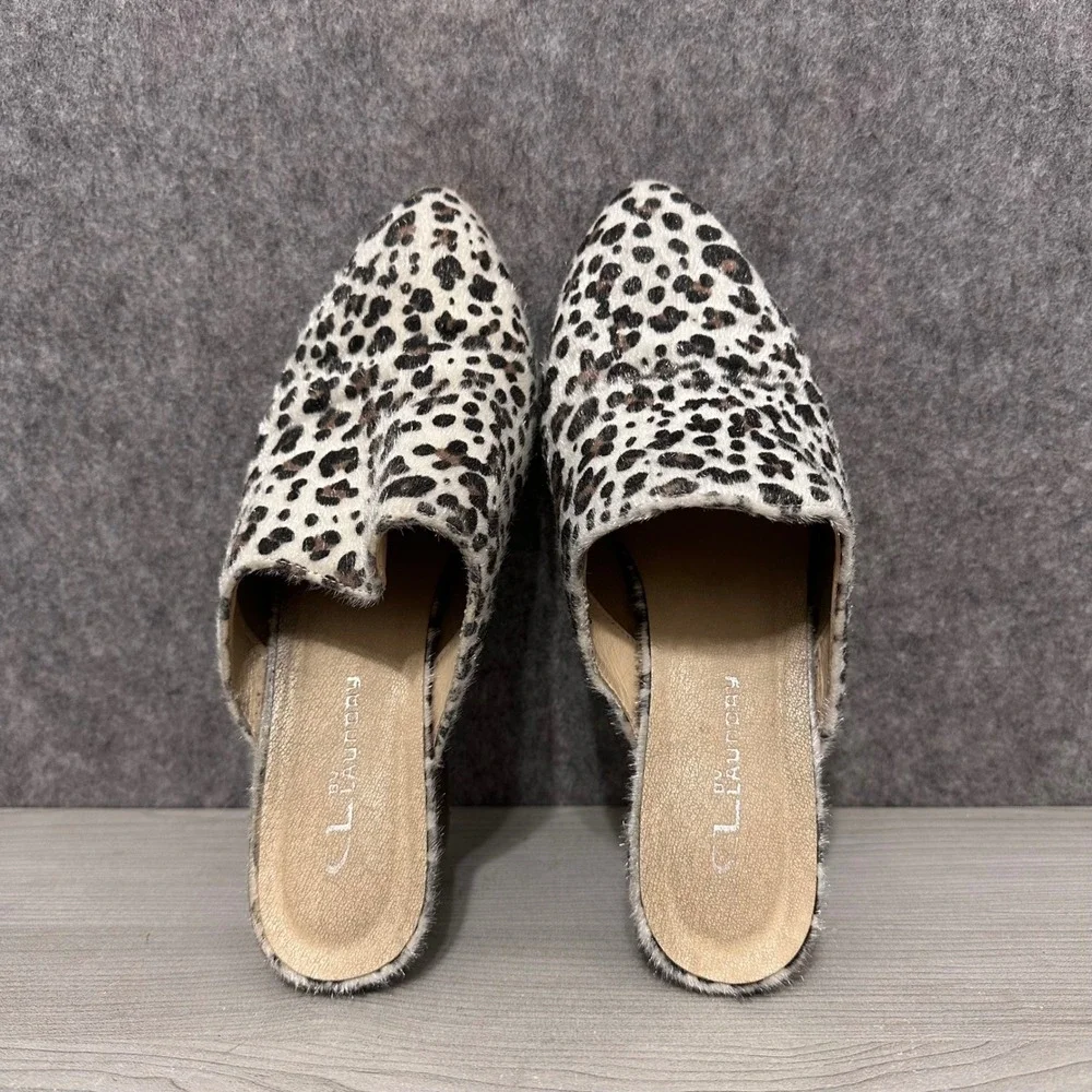 CL by Laundry Faux Fur Leopard Print‎ Mule Heels Womens Size 8